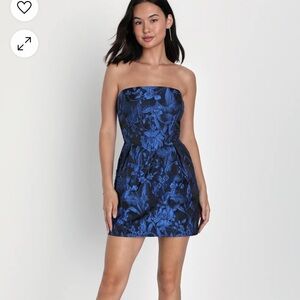 Lulu’s | Magic Nights Black Floral Jacquard Strapless Dress With Pockets